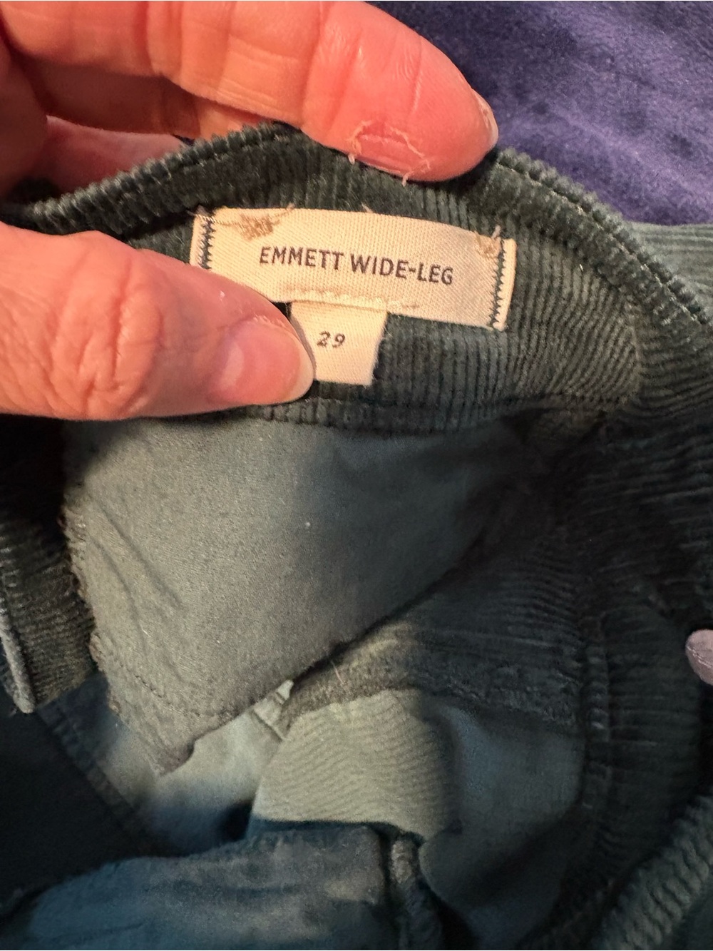 Madewell Emmet Wide Leg Corduroy Dark Green Pants, Welt Pocket edition - Picture 5 of 9